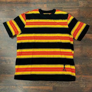 Stussy Black Orange Yellow Stripe Shirt with Embroidered Logo Size Medium